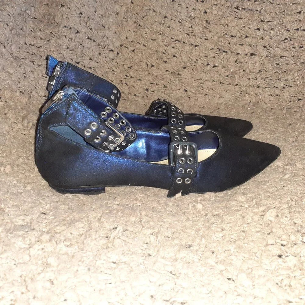 Marc Fisher-Alen-Two Strap Grommet Shimmery Blue Nubuck-Pointed Toe-Sz 8.5-Nm View 4